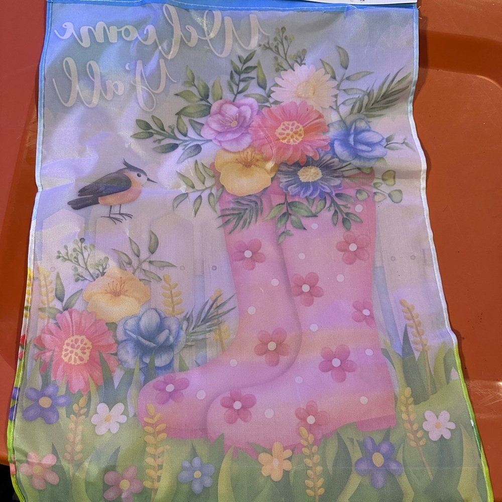 Walmart Floral Garden Flag with Pink Boots